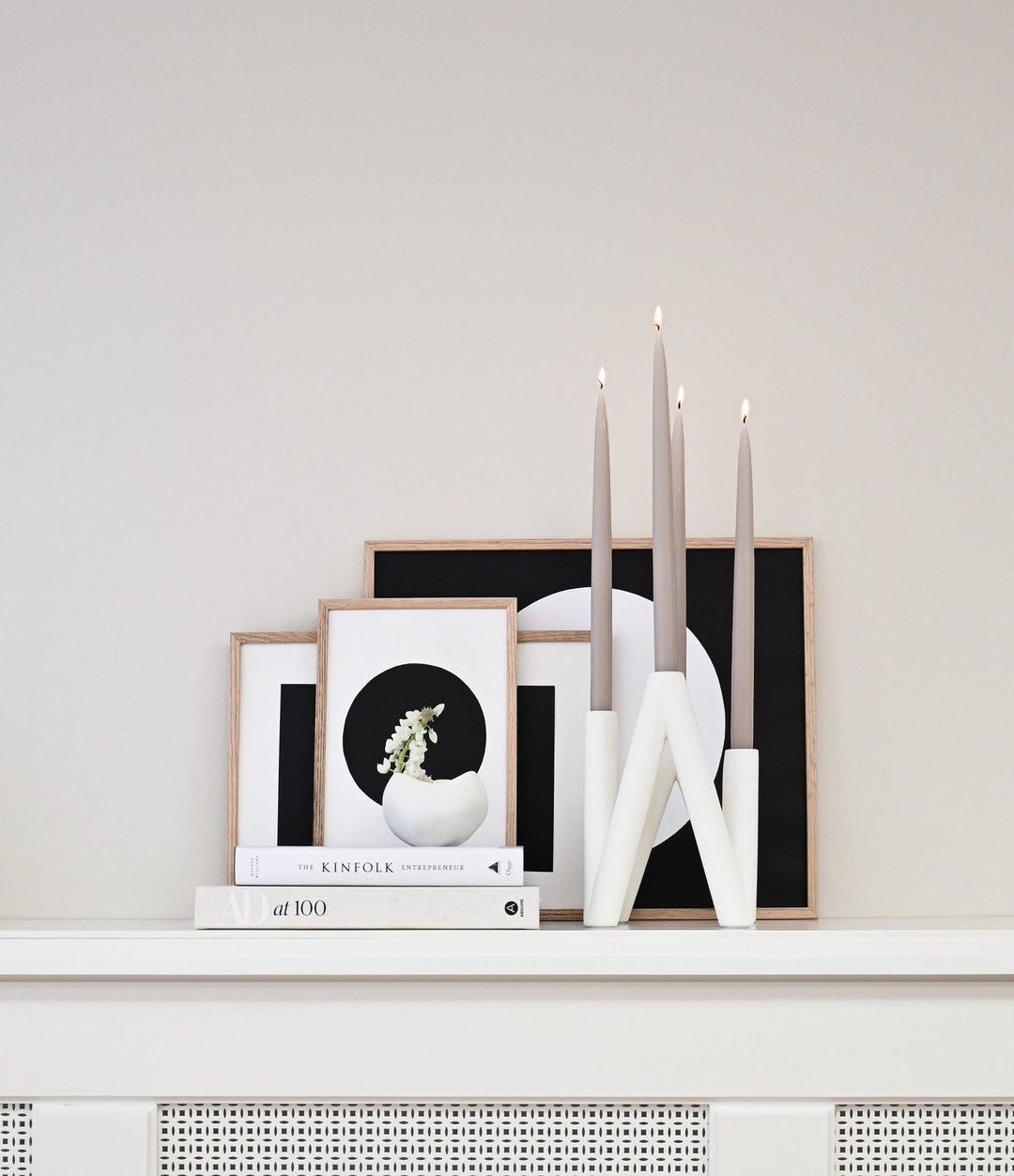 W Candle Holder by 101 Copenhagen in Bone White in a styled interior, view 2 – In Dubai by WSPR