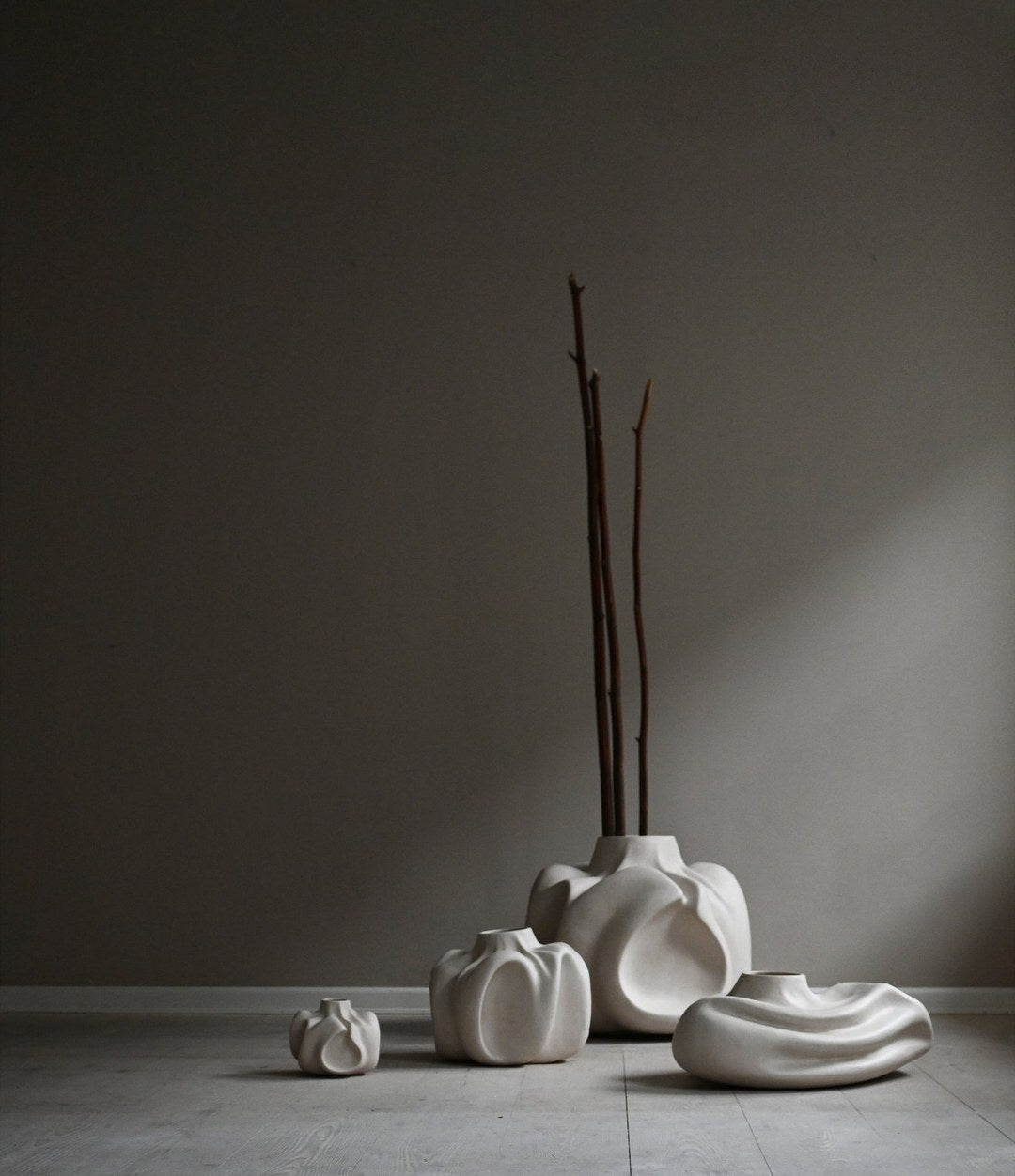 Wabi Vase, Fat by 101 Copenhagen in Birch in a styled interior – In Dubai by WSPR